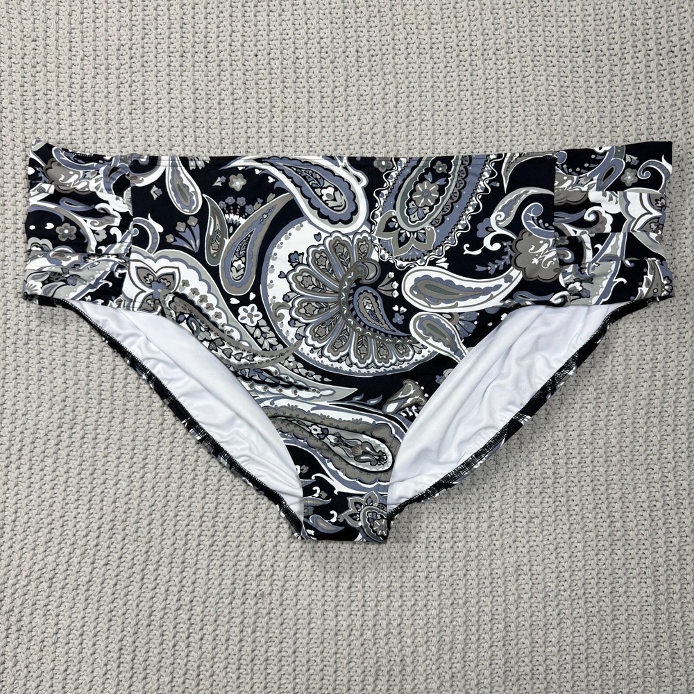 Lands End Bikini Bottoms 26W Neutral Paisley‎ Ruched Swimsuit Bathing Suit NWOT